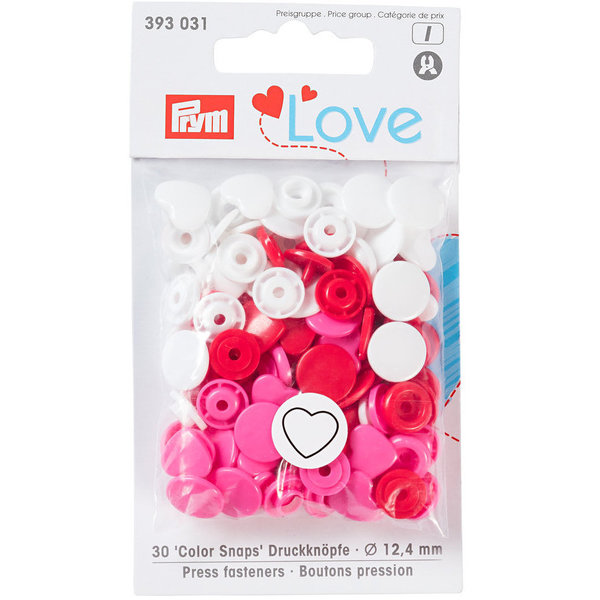 Druckknopf Color Snaps - Prym Love  - Herz  - 12,4mm - rot/weiß/pink