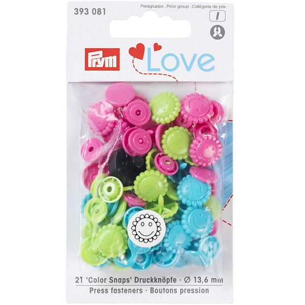 Druckknopf Color Snaps - Prym Love - Blume - 13,6mm - türkis/grün/pink