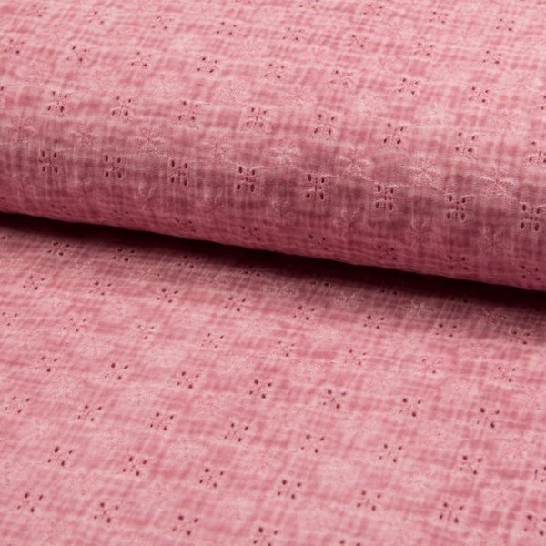 Musselin - Tie Dye und Stickerei - dusty pink (10cm)