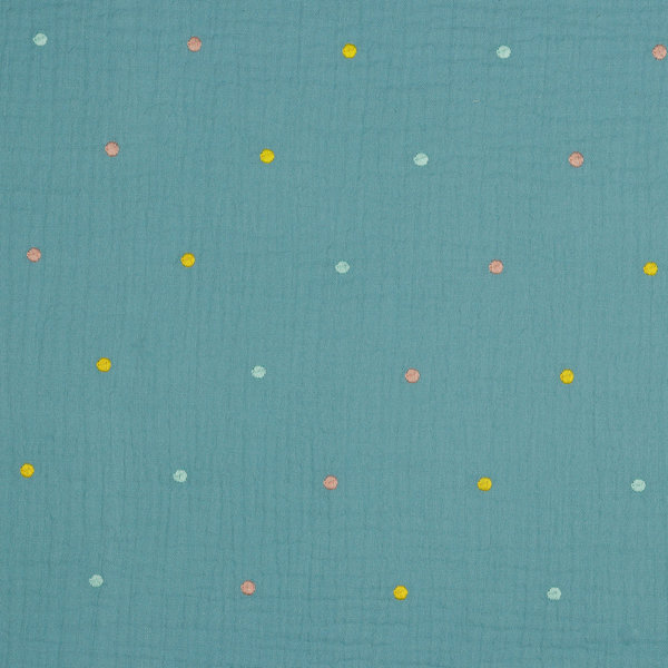 Musselin - Double Gauze - Embroidery Dots - blau (10cm)