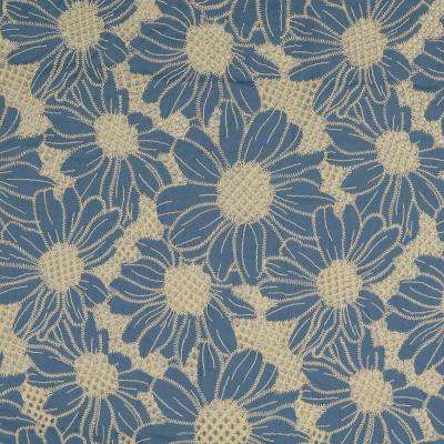 Baumwoll Voile Stickerei - Blumen - jeansblau (10cm)